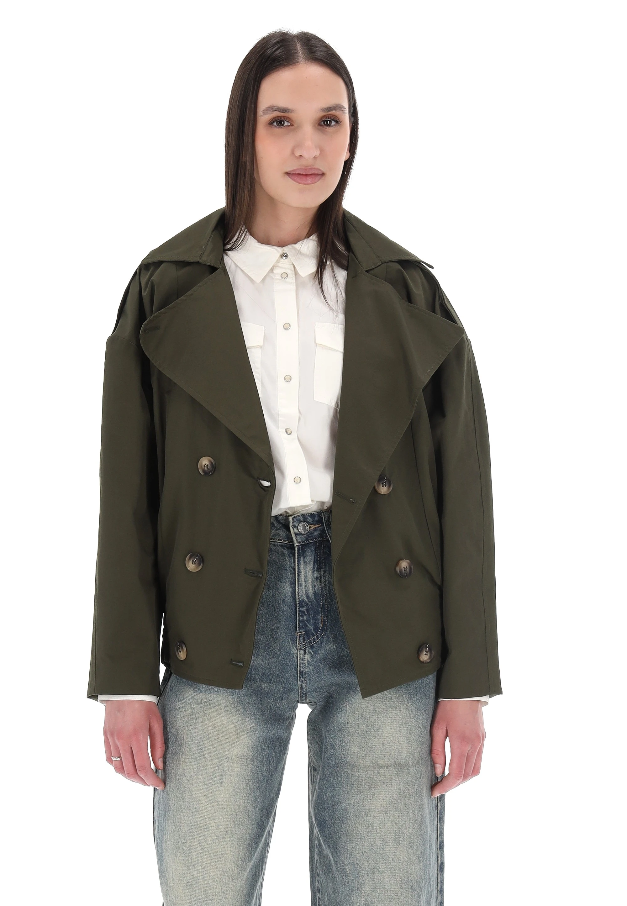 Trench corto doppiopetto con elastico sul fondo Susy Mix